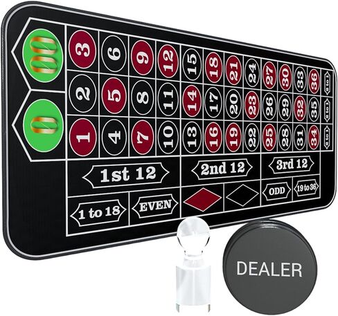 مجموعة عجلات الروليت مقاس 11 بوصة للبالغين مع مفرش طاولة الروليت المطاطي مقاس 35 بوصة × 16 بوصة عجلة الروليت الخشبية مقاس 11 بوصة مجموعة 100 شريحة بوكر زر التاجر ذو علامة الفوز - أخضر in Kuwait