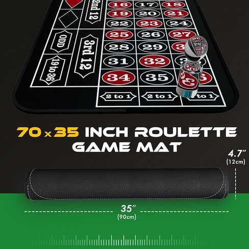 مجموعة عجلات الروليت مقاس 11 بوصة للبالغين مع مفرش طاولة الروليت المطاطي مقاس 35 بوصة × 16 بوصة عجلة الروليت الخشبية مقاس 11 بوصة مجموعة 100 شريحة بوكر زر التاجر ذو علامة الفوز - أخضر in Kuwait