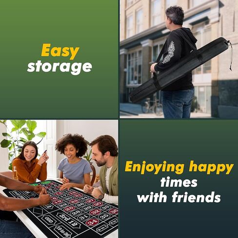 مجموعة عجلات الروليت مقاس 11 بوصة للبالغين مع مفرش طاولة الروليت المطاطي مقاس 35 بوصة × 16 بوصة عجلة الروليت الخشبية مقاس 11 بوصة مجموعة 100 شريحة بوكر زر التاجر ذو علامة الفوز - أخضر in Kuwait