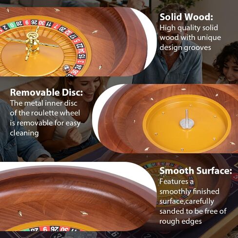 Wooden Roulette Wheel Set,20 Inch Solid Wood Roulette Wheel With Retractable Chip Rake，200 Chips, Roulette Marker, 2 Decks of Cards, 3 Dices,1 Dealer Button Win Marker, 6 Roulette Balls, 1 Storage Bag in Saudi Arabia