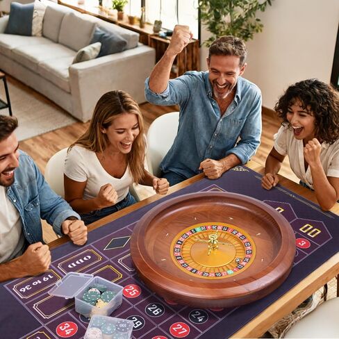 Wooden Roulette Wheel Set,20 Inch Solid Wood Roulette Wheel With Retractable Chip Rake，200 Chips, Roulette Marker, 2 Decks of Cards, 3 Dices,1 Dealer Button Win Marker, 6 Roulette Balls, 1 Storage Bag in Saudi Arabia
