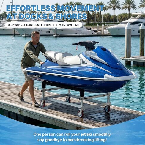 سعة تحميل 2000 رطل من Watercraft PWC Dolly Jet Ski Dolly، حامل تخزين قارب عائم من الفولاذ المجلفن مع 4 عجلات وسجاد بطابقين، مقطورة قارب دوللي لعربة الكاياك والقوارب السريعة in Saudi Arabia
