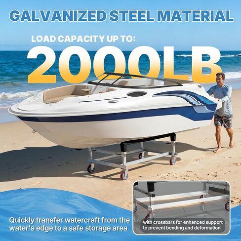 سعة تحميل 2000 رطل من Watercraft PWC Dolly Jet Ski Dolly، حامل تخزين قارب عائم من الفولاذ المجلفن مع 4 عجلات وسجاد بطابقين، مقطورة قارب دوللي لعربة الكاياك والقوارب السريعة in Saudi Arabia