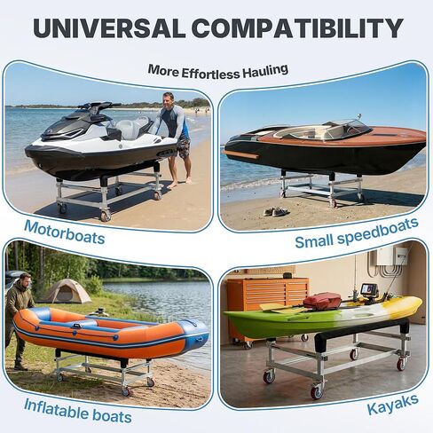سعة تحميل 2000 رطل من Watercraft PWC Dolly Jet Ski Dolly، حامل تخزين قارب عائم من الفولاذ المجلفن مع 4 عجلات وسجاد بطابقين، مقطورة قارب دوللي لعربة الكاياك والقوارب السريعة in Saudi Arabia