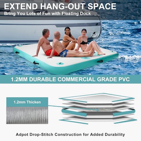 5ft/6ft/8ft/10ft Floating Dock Water Platform, Multi-People Inflatable Floating Mat, Dock Platform for Lake/Boats/Island/Swimming Pool in Saudi Arabia