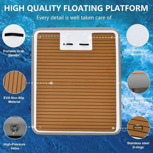 حوض عائم قابل للنفخ مع حبيبات خشبية EVA، منصة سباحة عائمة للمياه غير قابلة للانزلاق مع سلم قابل للفصل منصة سباحة على شكل طوف لبحيرة حمام السباحة والمحيط in Kuwait