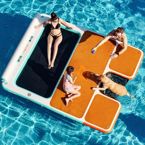 FBSPORT Inflatable Floating Dock 10ft/8ft Dog Boat Ramp in One, Floating Docks Dog Pool Ramp with Water Hammock, Lake Floats for Adults Inflatable Island Platform Water Raft with Ladder in Kuwait