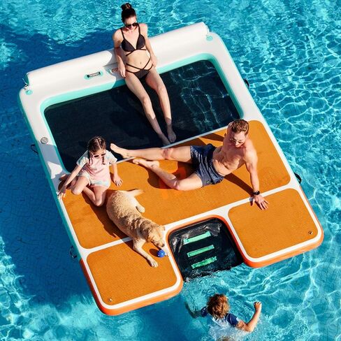 FBSPORT Inflatable Floating Dock 10ft/8ft Dog Boat Ramp in One, Floating Docks Dog Pool Ramp with Water Hammock, Lake Floats for Adults Inflatable Island Platform Water Raft with Ladder in Kuwait