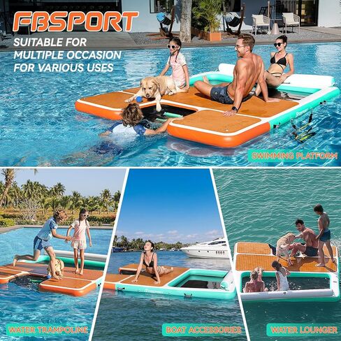FBSPORT Inflatable Floating Dock 10ft/8ft Dog Boat Ramp in One, Floating Docks Dog Pool Ramp with Water Hammock, Lake Floats for Adults Inflatable Island Platform Water Raft with Ladder in Kuwait