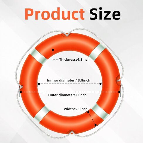 جهاز تعويم قابل للرمي مقاس 23 بوصة - 28 بوصة، عوامة حلقة لحفظ الحياة على طراز خفر السواحل مع حبل عائم بطول 98.4 قدمًا، حلقة حياة آمنة للقوارب وحمام السباحة للبالغين، معدات إنقاذ الحياة البحرية in Kuwait