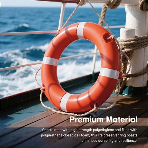 جهاز تعويم قابل للرمي مقاس 23 بوصة - 28 بوصة، عوامة حلقة لحفظ الحياة على طراز خفر السواحل مع حبل عائم بطول 98.4 قدمًا، حلقة حياة آمنة للقوارب وحمام السباحة للبالغين، معدات إنقاذ الحياة البحرية in Kuwait