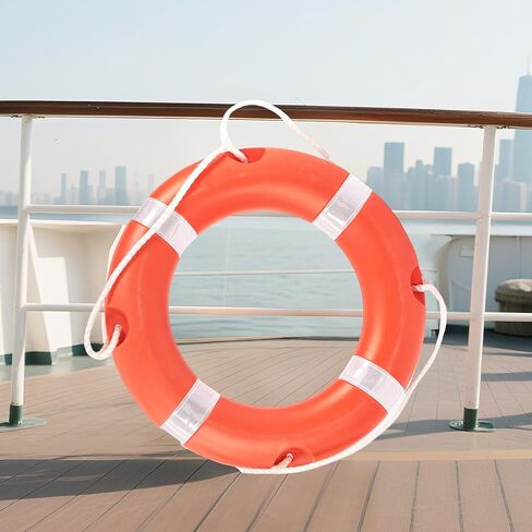 جهاز تعويم قابل للرمي مقاس 23 بوصة - 28 بوصة، عوامة حلقة لحفظ الحياة على طراز خفر السواحل مع حبل عائم بطول 98.4 قدمًا، حلقة حياة آمنة للقوارب وحمام السباحة للبالغين، معدات إنقاذ الحياة البحرية in Kuwait