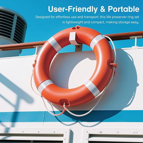 جهاز تعويم قابل للرمي مقاس 23 بوصة - 28 بوصة، عوامة حلقة لحفظ الحياة على طراز خفر السواحل مع حبل عائم بطول 98.4 قدمًا، حلقة حياة آمنة للقوارب وحمام السباحة للبالغين، معدات إنقاذ الحياة البحرية in Kuwait