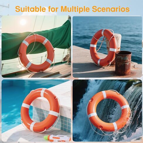 جهاز تعويم قابل للرمي مقاس 23 بوصة - 28 بوصة، عوامة حلقة لحفظ الحياة على طراز خفر السواحل مع حبل عائم بطول 98.4 قدمًا، حلقة حياة آمنة للقوارب وحمام السباحة للبالغين، معدات إنقاذ الحياة البحرية in Kuwait
