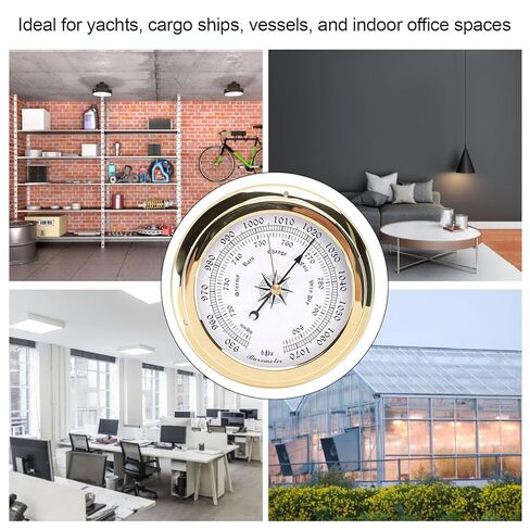 4.7 Inch Brass Marine Barometer, Accurate Air Pressure Measurement with White Dial and Black Gold Scales, for Yachts Cargo Ships Vessels Indoor Office in Kuwait