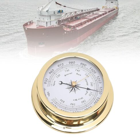 4.7 Inch Brass Marine Barometer, Accurate Air Pressure Measurement with White Dial and Black Gold Scales, for Yachts Cargo Ships Vessels Indoor Office in Kuwait