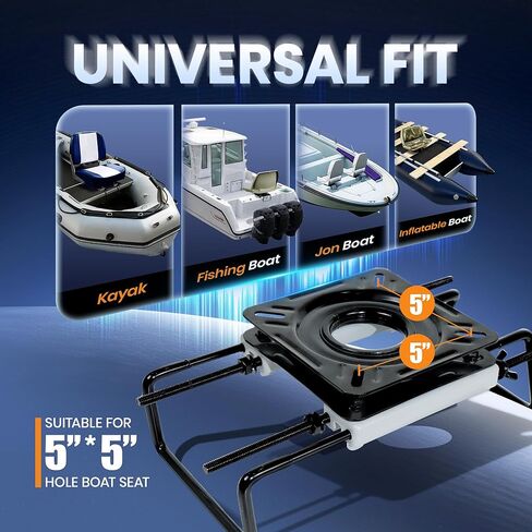 360° Swivel Boat Seat Mount Base, Adjustable 7.5-18" Clamp On Heavy Duty Steel, for Jon Fishing Bass Kayak Skiff Boat in Kuwait