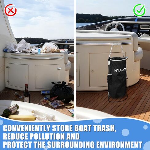 Portable Waterproof Boat Trash Can with 6 Clips, 10-13Gal Reusable Leakproof Boat Trash Bag, Pontoon Boat Garbage Accessories with 2 Side Pockets, Marine Trash Container for Kayak, Camper, RV, Fishing in Kuwait