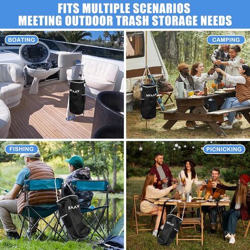 Portable Waterproof Boat Trash Can with 6 Clips, 10-13Gal Reusable Leakproof Boat Trash Bag, Pontoon Boat Garbage Accessories with 2 Side Pockets, Marine Trash Container for Kayak, Camper, RV, Fishing in Kuwait