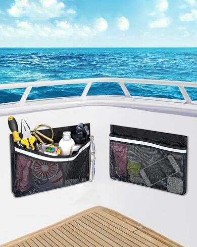 Boat Storage Accessories, 2PCS Closable PVC Reflective Self-Adhesive Universal Boat Caddy Organizer Mesh Bag for Gloves, Tools, Tackle, Gear in Kuwait