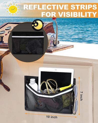 Boat Storage Accessories, 2PCS Closable PVC Reflective Self-Adhesive Universal Boat Caddy Organizer Mesh Bag for Gloves, Tools, Tackle, Gear in Kuwait