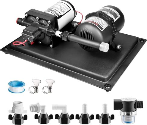 WASSERMANN 12V RV مضخة مياه ونظام خزان تراكم، 4.0GPM 45PSI مضخة غشاء مياه ذاتية التحضير مع خزان تراكم مضغوط مسبقًا 0.75 لتر 10 رطل لكل بوصة مربعة، مفتاح ضغط، للتخييم في حديقة القوارب RV in Kuwait