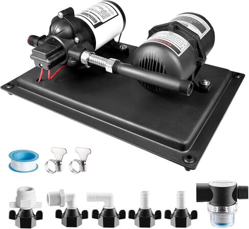 WASSERMANN 12V RV Water Pump and Accumulator Tank System, 4.0GPM 45PSI Self Priming Water Diaphragm Pump with 0.75L 10 PSI Pre-Pressurized Accumulator Tank, Pressure Switch, for Boat Garden RV Camping in Saudi Arabia