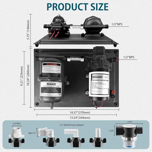WASSERMANN 12V RV Water Pump and Accumulator Tank System, 4.0GPM 45PSI Self Priming Water Diaphragm Pump with 0.75L 10 PSI Pre-Pressurized Accumulator Tank, Pressure Switch, for Boat Garden RV Camping in Saudi Arabia