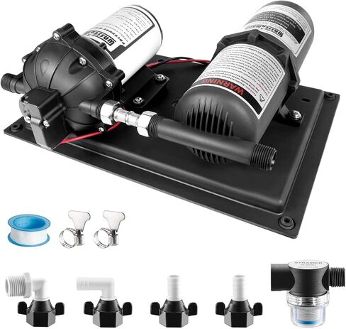 WASSERMANN 12V RV Water Pump and Accumulator Tank System, 4.0GPM 45PSI Self Priming Water Diaphragm Pump with 0.75L 10 PSI Pre-Pressurized Accumulator Tank, Pressure Switch, for Boat Garden RV Camping in Saudi Arabia