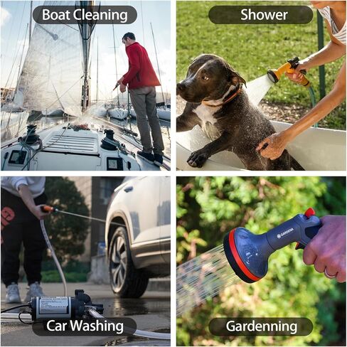 مجموعة مضخة غسيل WASSERMANN 12 فولت تيار مستمر، 7.5GPM 80PSI، مضخة غشاء ذاتية التحضير بخمس غرف مع مفتاح ضغط، خرطوم ملفوف، فوهة رش للقوارب البحرية واليخوت وحديقة المياه العذبة RV in Kuwait