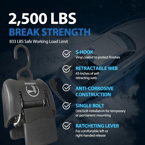 قابل للسحب قارب رافدة التعادل أسفل الأشرطة قارب مقطورة التعادل أسفل حزام 2x43 بوصة، 2500 رطل قوة كسر مع قفل الإفراج السريع (البلاستيك) in Kuwait