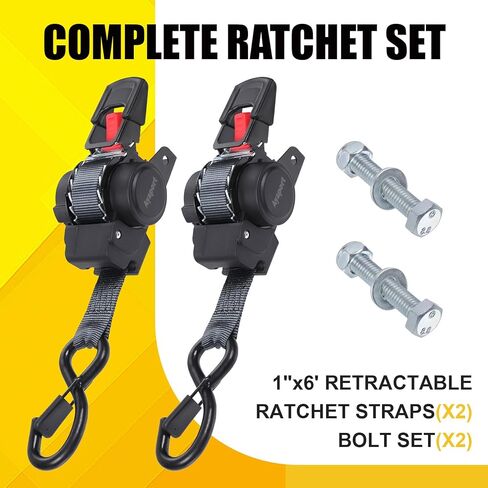Ayaport Retractable Ratchet Straps 1 inch x 6ft, 2PK Bolt-on Tie Down Straps to Trailer - 1500lbs Break Strength, Transom Tie Downs for Cargo, Motorcycles, Jet Ski in Saudi Arabia