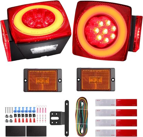 Justech Submersible LED Trailer Light Kit Square Boat Trailer Lights+2 Side Markers with 26FT Wiring Harness Reflective Stickers Combined Stop Turn Tail License Lights for Boat Trailer 12V in Saudi Arabia