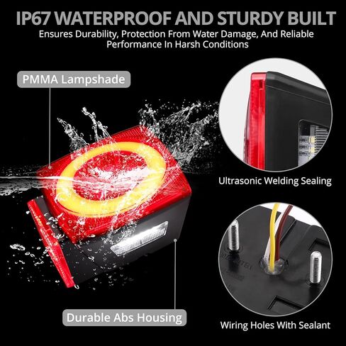 Justech Submersible LED Trailer Light Kit Square Boat Trailer Lights+2 Side Markers with 26FT Wiring Harness Reflective Stickers Combined Stop Turn Tail License Lights for Boat Trailer 12V in Saudi Arabia