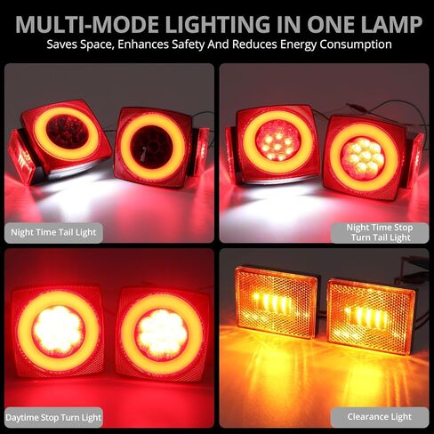 Justech Submersible LED Trailer Light Kit Square Boat Trailer Lights+2 Side Markers with 26FT Wiring Harness Reflective Stickers Combined Stop Turn Tail License Lights for Boat Trailer 12V in Saudi Arabia
