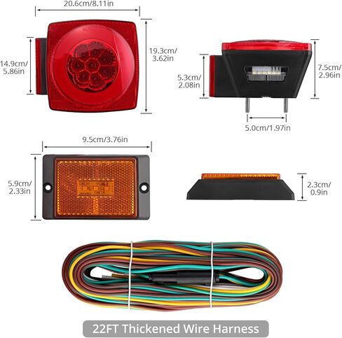 Justech Submersible LED Trailer Light Kit Square Boat Trailer Lights+2 Side Markers with 26FT Wiring Harness Reflective Stickers Combined Stop Turn Tail License Lights for Boat Trailer 12V in Saudi Arabia