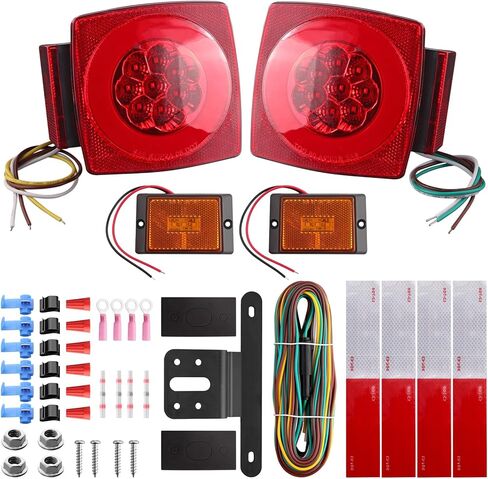 Justech Submersible LED Trailer Light Kit Square Boat Trailer Lights+2 Side Markers with 26FT Wiring Harness Reflective Stickers Combined Stop Turn Tail License Lights for Boat Trailer 12V in Saudi Arabia