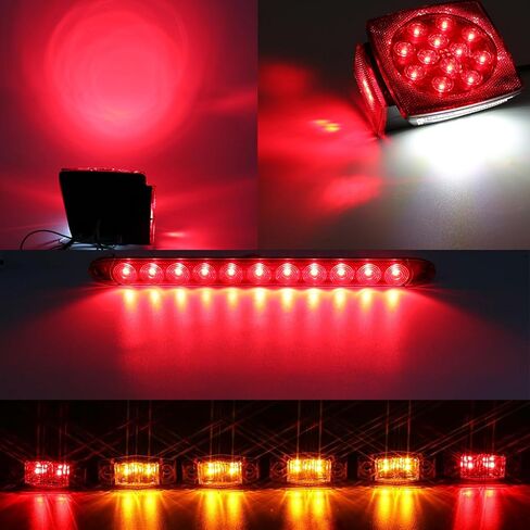 LIMICAR LED Boat Trailer Lights Kit, Submersible Square Stop Turn Tail Lights, 6 Marker Lights, 15" 11-LED 3rd Brake ID Bar, 25FT Heavy-Duty Protective Wiring Harness for Utility RV Camper Under 80" in Saudi Arabia