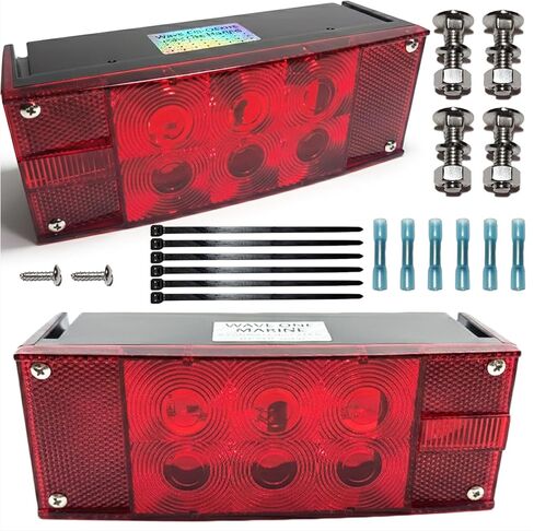 Wave One Marine LED Boat Trailer Light Set, Waterproof Submersible Bright, Low Profile Rectangular, Tinned Wire Brake Tail Lights 12V Sealed Turn Signal Kit (2PCS) in Kuwait