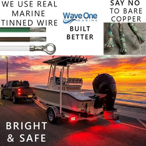Wave One Marine LED Boat Trailer Light Set, Waterproof Submersible Bright, Low Profile Rectangular, Tinned Wire Brake Tail Lights 12V Sealed Turn Signal Kit (2PCS) in Kuwait