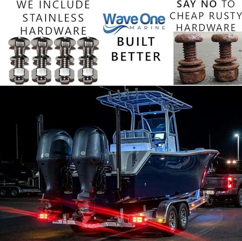 Wave One Marine LED Boat Trailer Light Set, Waterproof Submersible Bright, Low Profile Rectangular, Tinned Wire Brake Tail Lights 12V Sealed Turn Signal Kit (2PCS) in Kuwait