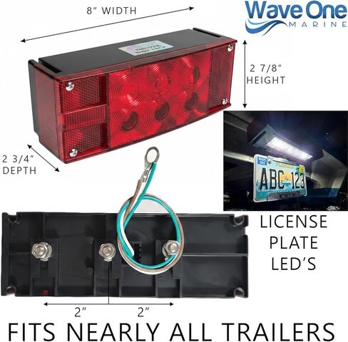 Wave One Marine LED Boat Trailer Light Set, Waterproof Submersible Bright, Low Profile Rectangular, Tinned Wire Brake Tail Lights 12V Sealed Turn Signal Kit (2PCS) in Kuwait