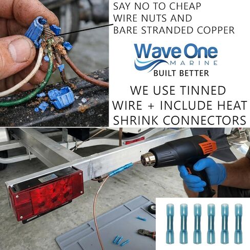 Wave One Marine LED Boat Trailer Light Set, Waterproof Submersible Bright, Low Profile Rectangular, Tinned Wire Brake Tail Lights 12V Sealed Turn Signal Kit (2PCS) in Kuwait