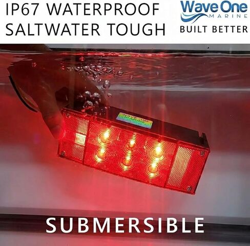 Wave One Marine LED Boat Trailer Light Set, Waterproof Submersible Bright, Low Profile Rectangular, Tinned Wire Brake Tail Lights 12V Sealed Turn Signal Kit (2PCS) in Kuwait