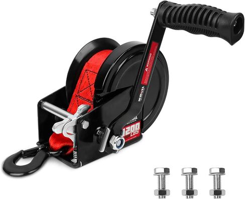 X-BULL Heavy Duty Boat Trailer Winch 3500 LBS 32FT Strap New Upgraded Quick-Connect Handle and Enclosed Housing, 2-Way Ratchet 4:1/8:1 Gear Winch for Boat, Truck, Trailer, RV, ATV, Jet Ski in Kuwait