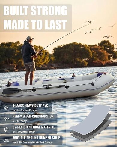 10FT Inflatable Fishing Boat for Adults with Drop-Stitch Floor 3–4 Persons PVC Inflatable Boat USCG Approved in Kuwait