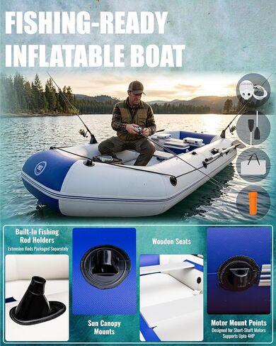 10FT Inflatable Fishing Boat for Adults with Drop-Stitch Floor 3–4 Persons PVC Inflatable Boat USCG Approved in Kuwait