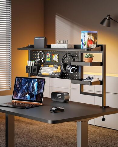 مشبك على رف المكتب ، نظام رفوف سطح المكتب 44 بوصة مع Pegboard والملحقات ، منظم سطح المكتب مع رف ثنائي ، لوح المكتب للألعاب المنزلية المكتبية ، الأسود in Kuwait