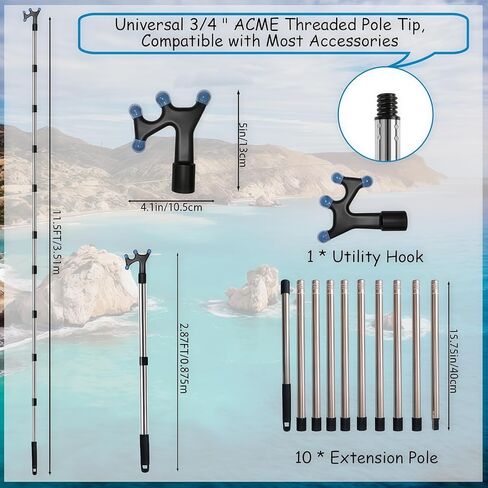 خطاف قارب مع عمود تمديد قابل للتعديل بطول 3-12 قدم، عمود دفع للقارب، ملحقات قارب من الفولاذ المقاوم للصدأ مع مطاط واقي، طقم قضيب ربط أعمدة نهاية ملولبة لرسو السفن والدفع والسحب والقوارب in Kuwait