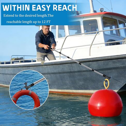 خطاف قارب مع عمود تمديد قابل للتعديل بطول 3-12 قدم، عمود دفع للقارب، ملحقات قارب من الفولاذ المقاوم للصدأ مع مطاط واقي، طقم قضيب ربط أعمدة نهاية ملولبة لرسو السفن والدفع والسحب والقوارب in Kuwait